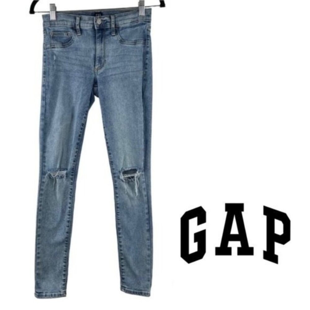 Gap Y2K Grunge Festival Skater Distressed Denim Jeans Size 26 Regular Light Wash